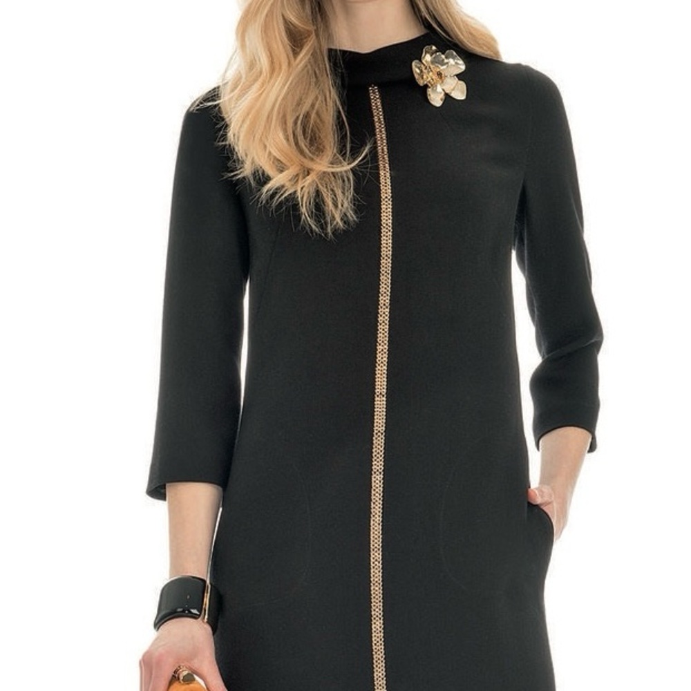 Luisa Spagnoli wool black dress with gold chain detail